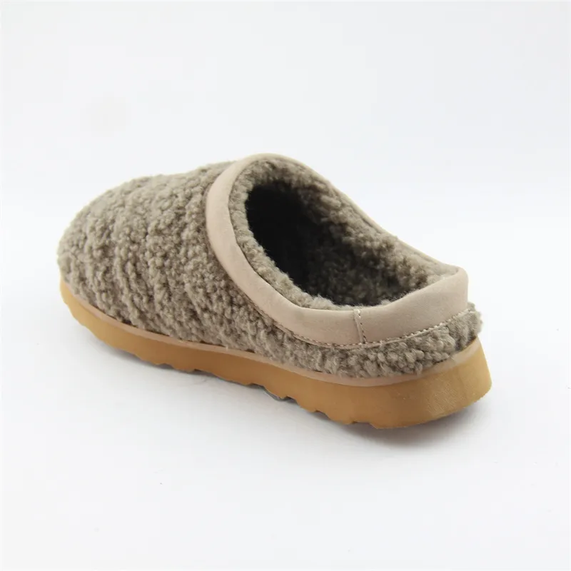 Womens curly sherpa clog slippers with suede collar