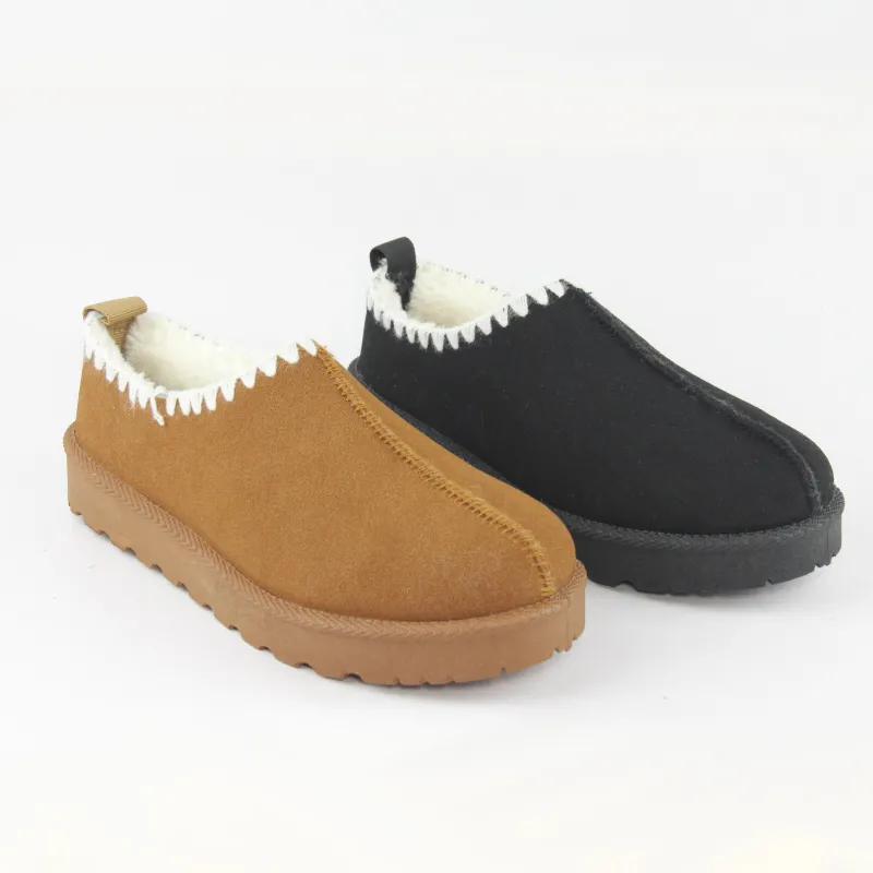 Womens cowsuede winter cozy clog with heel tab