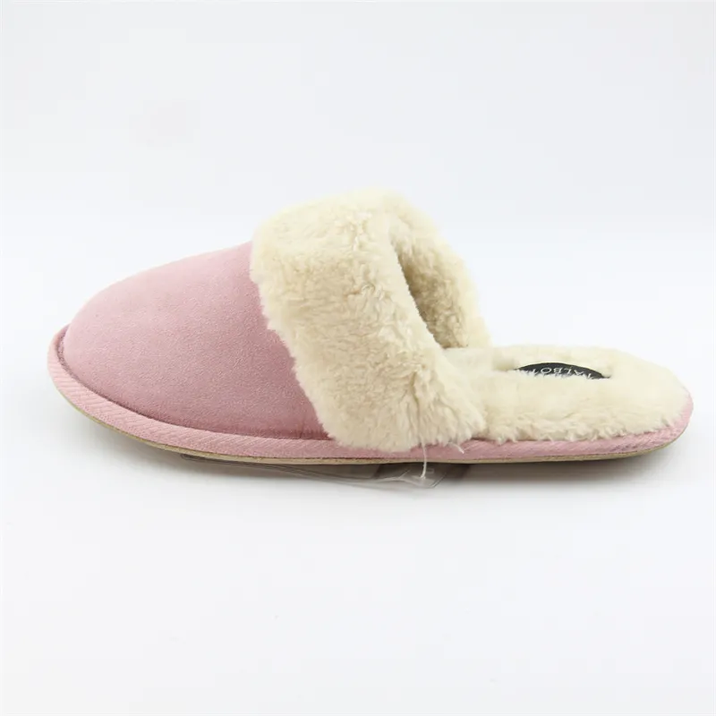 Women's suede leather slippers with plush mule slippers