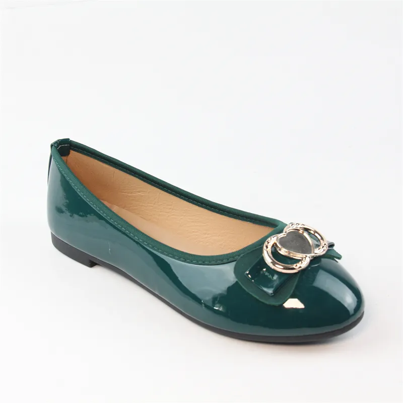 Women's Green Patent Leather Ballet Flat Shoes  Slip On Pointed Toe Design