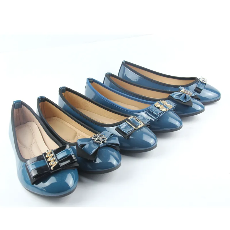 Navy Blue Patent Women's ballet flats Shoes with Bowknot Slip On Casual dress work shoes