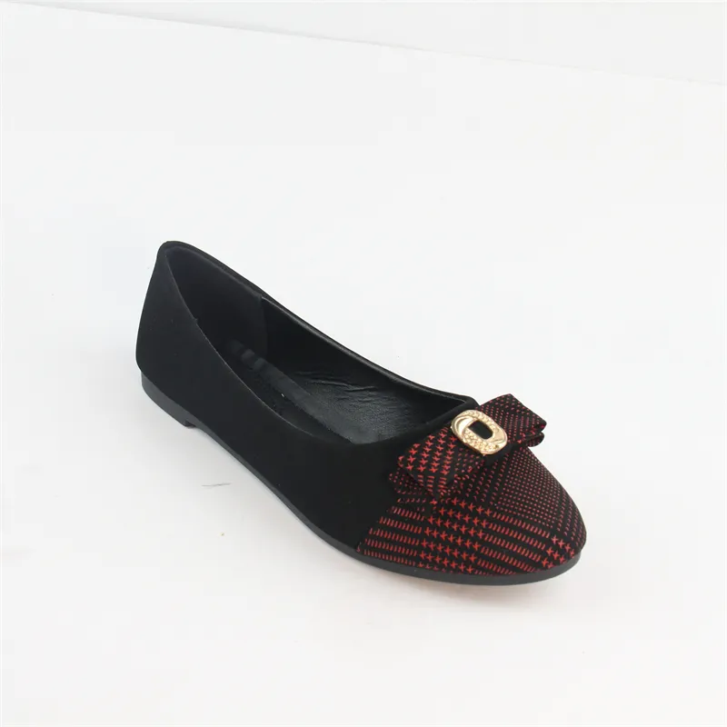 Women's Bowknot Decoration Flat Shoes with printting pattern Black Slip On Work Flats