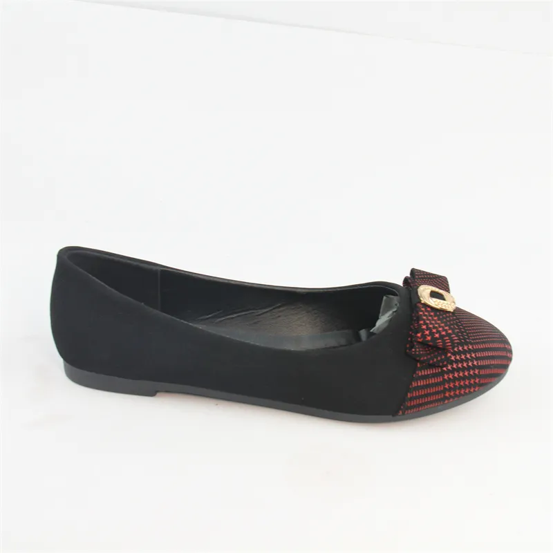 Women's Bowknot Decoration Flat Shoes with printting pattern Black Slip On Work Flats