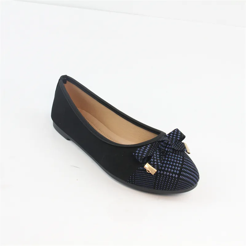 Women's Bowknot Decoration Flat Shoes with printting pattern Black Slip On Work Flats