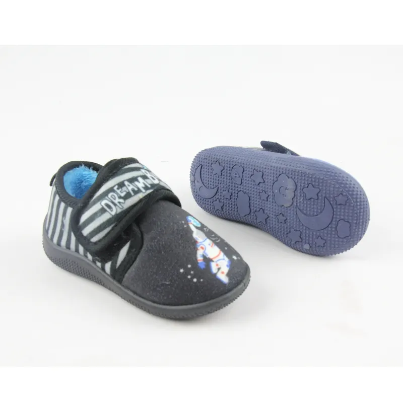 Navy blue Velour hook and loop slippers for baby boy (Toddler/Little Kid)