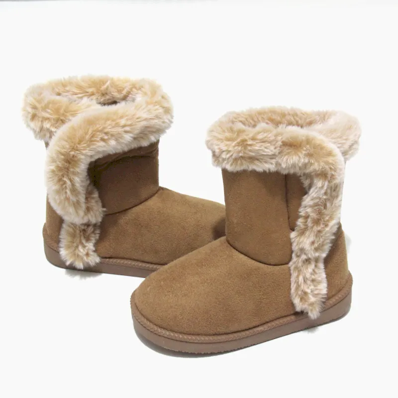 Toddler faux Suede Winter Bootie with Faux-Fur Lining, Suede Shoes for Indoor and Outdoor