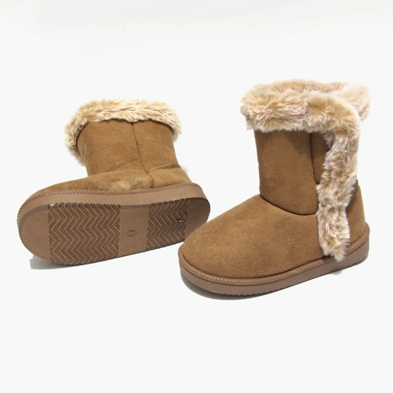 Toddler faux Suede Winter Bootie with Faux-Fur Lining, Suede Shoes for Indoor and Outdoor