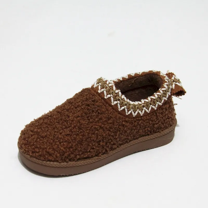 Kids Sherpa Embroidered Detail Platform Clogs winter warm slippers