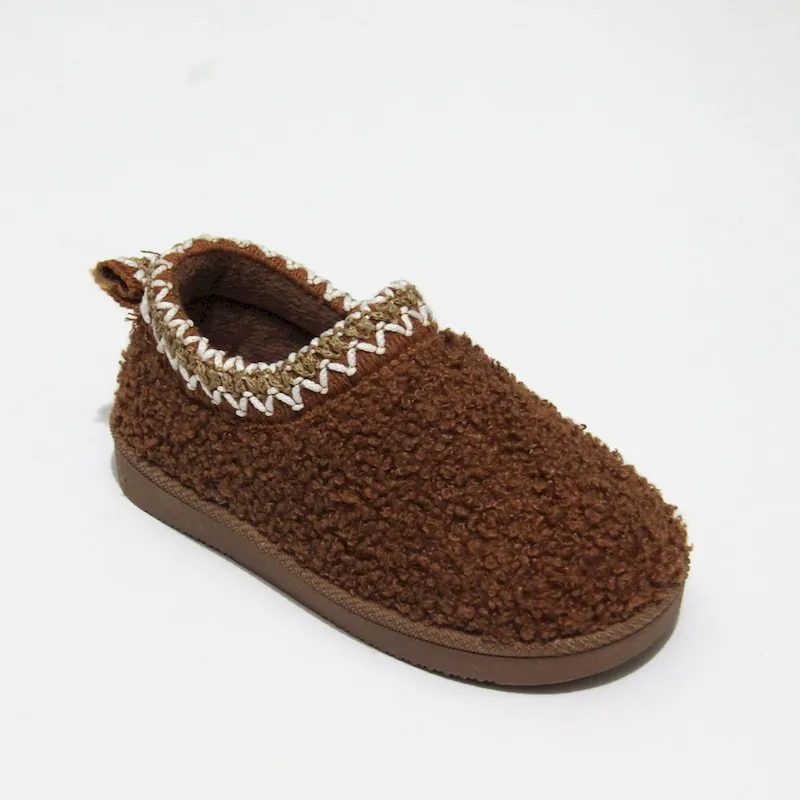 Kids Sherpa Embroidered Detail Platform Clogs winter warm slippers