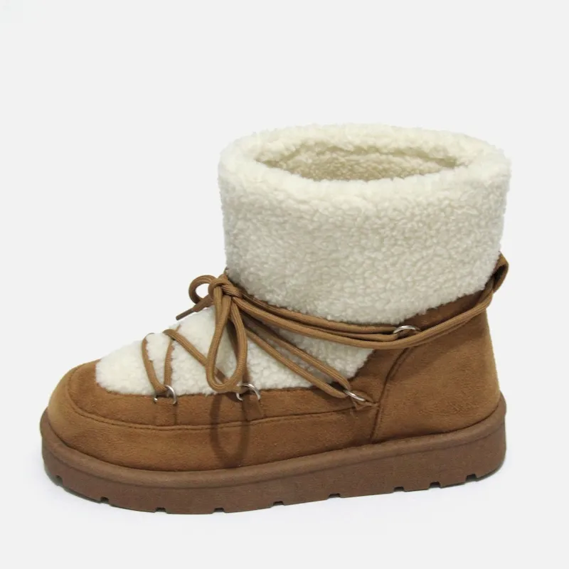 Women's Snow Boots On The Platform With Ties fuax suede sherpa mid winter boots