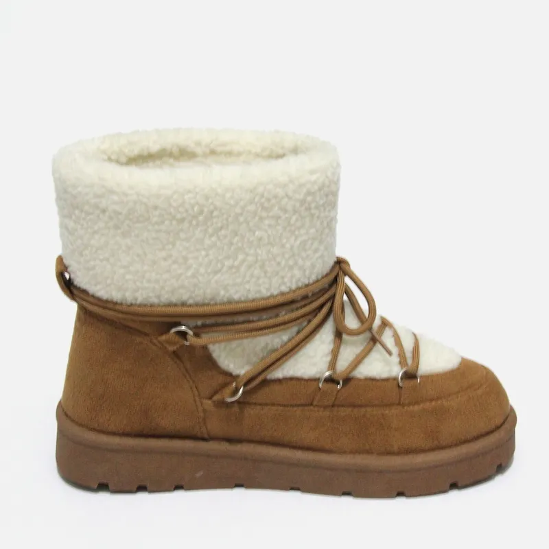 Women's Snow Boots On The Platform With Ties fuax suede sherpa mid winter boots