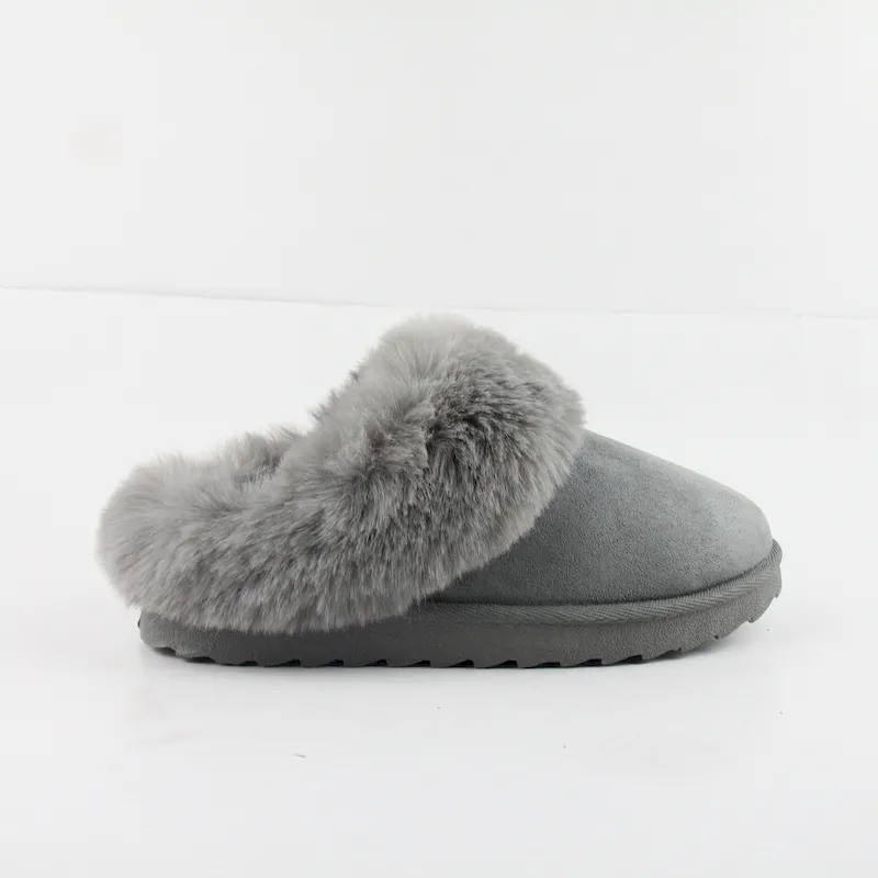 Women's winter fur trim slipppers cozy suede clog slippers