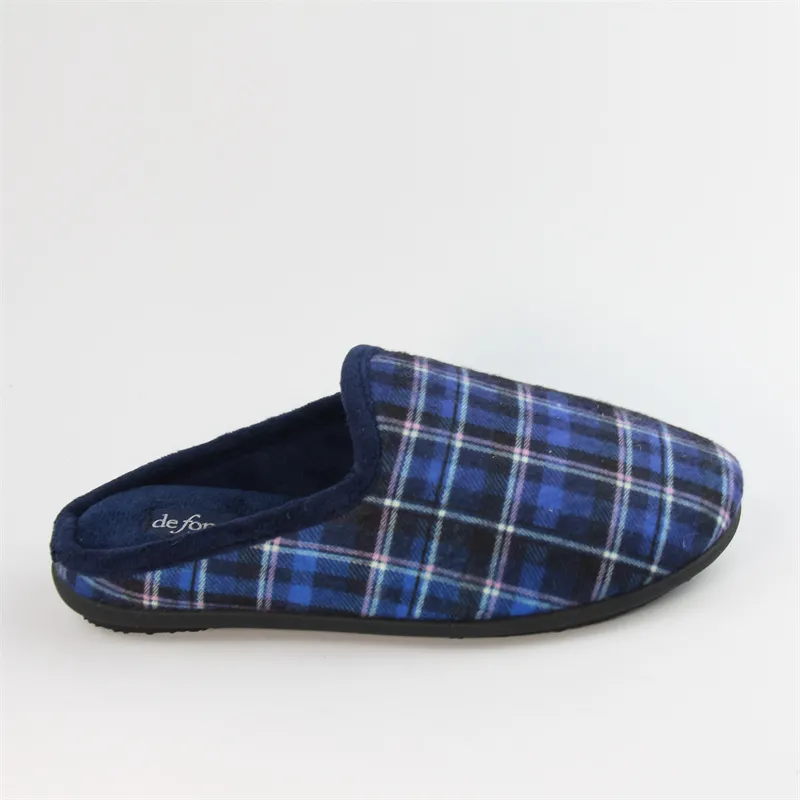 Mens Plaid Fleece scuff slipper back open slip on winter slippers