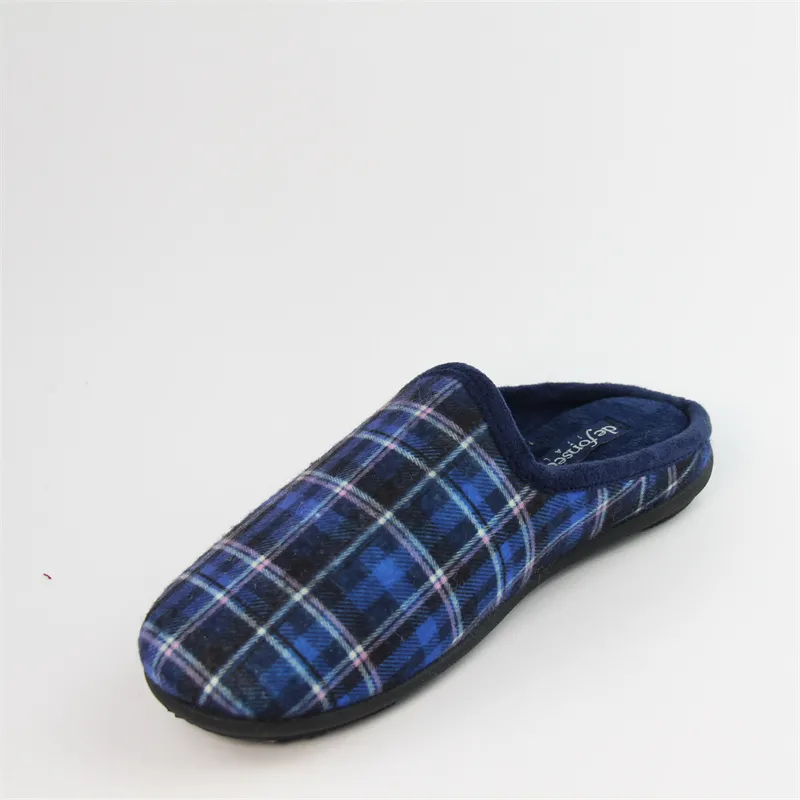 Mens Plaid Fleece scuff slipper back open slip on winter slippers