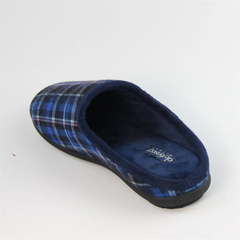 Mens Plaid Fleece scuff slipper back open slip on winter slippers