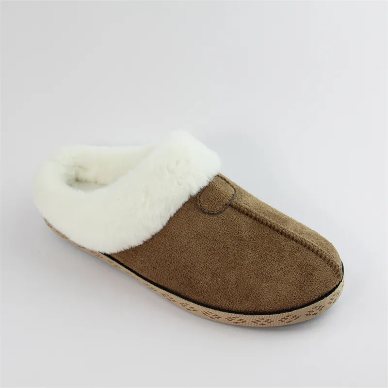 Women's Suede Clog slipper with fuax fur collar