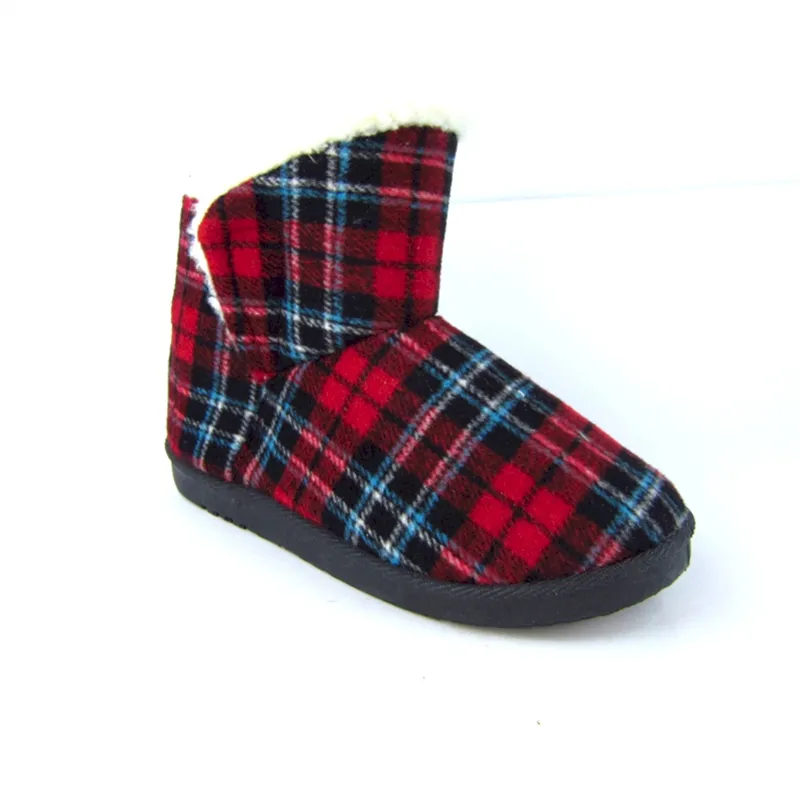 OEM&ODM Short Winter Snow Boots with Cozy Faux fur lined Plaid House Booties