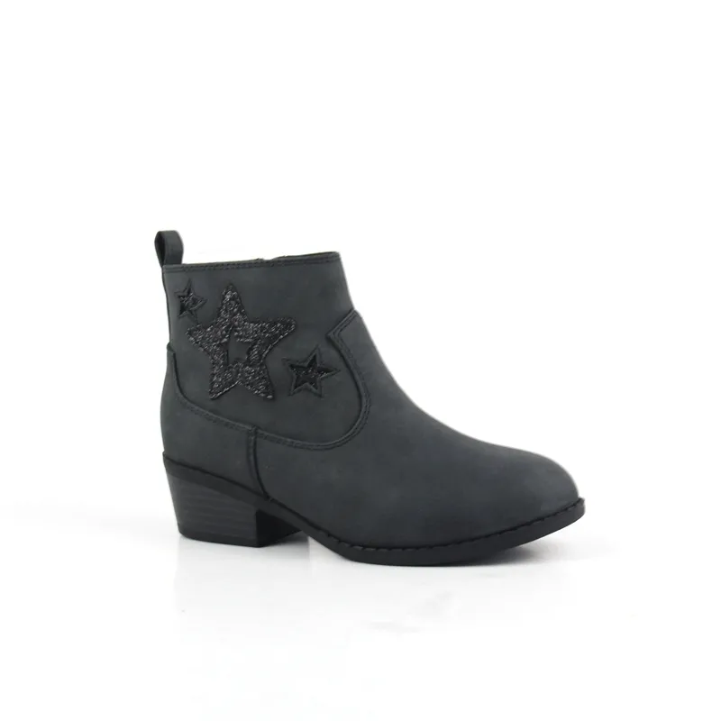 Wholesale Kids' PU Leather Ankle Booties with Zip & Star Design