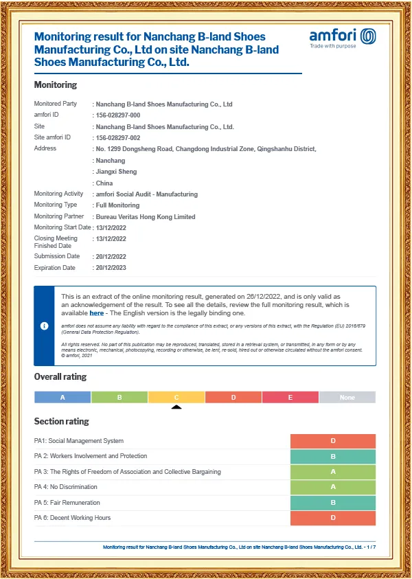 BSCI audit report of Nanchang B-Land manufacturer F2023