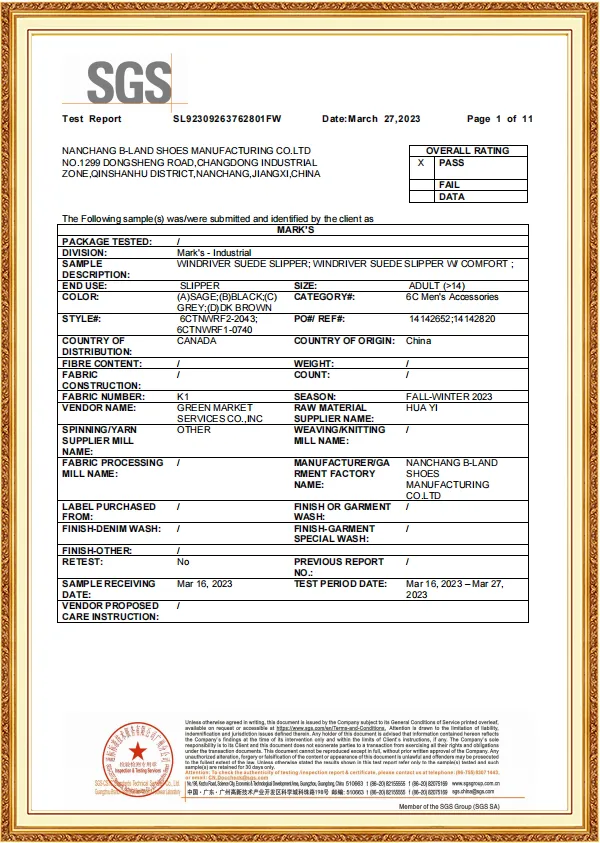 Products SGS testing report of Marks orders F2023