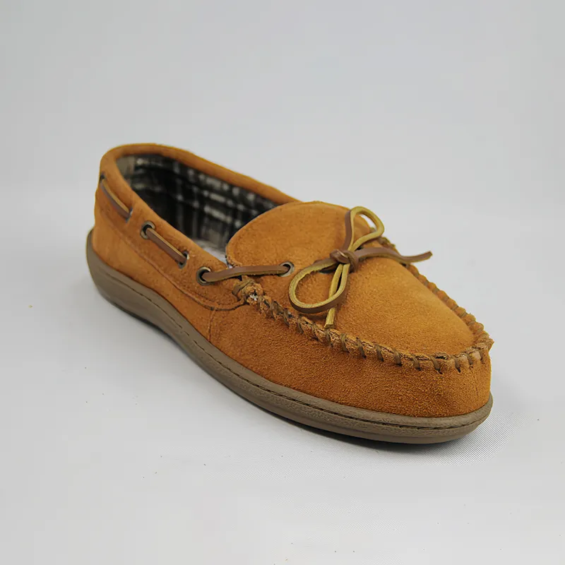 Men's Fleece Lined Leather House Moccasin Slippers Indoor/Outdoor Soles