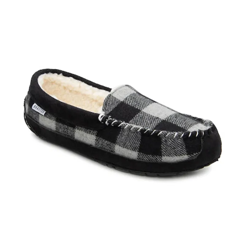 Men’s Black Plaid moccasin with leather trim decoration