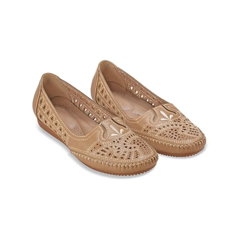 Women’s Comfort Slip On Flats Cut-out & Embroidered with Arch Support