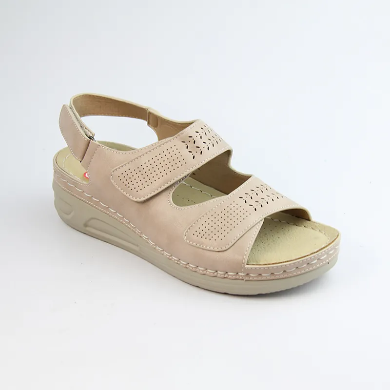 Ladies Strappy Fastening Sandals Low Wedge Slip-on Slippers Shoes