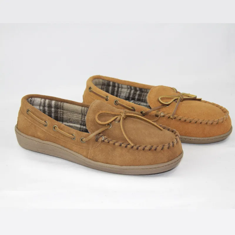 Men's Fleece Lined Leather House Moccasin Slippers Indoor/Outdoor Soles