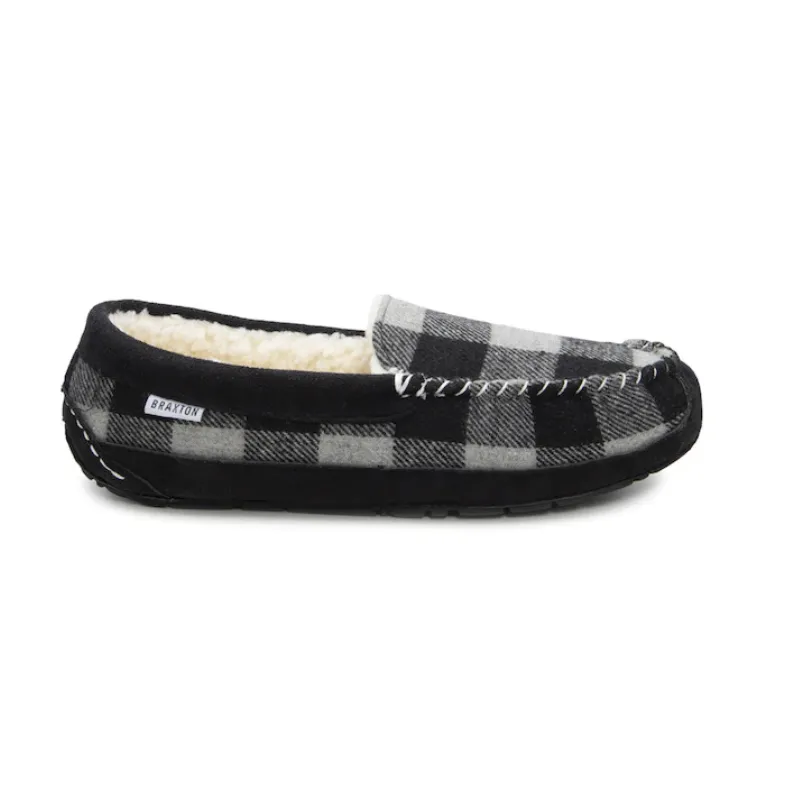 Men’s Black Plaid moccasin with leather trim decoration