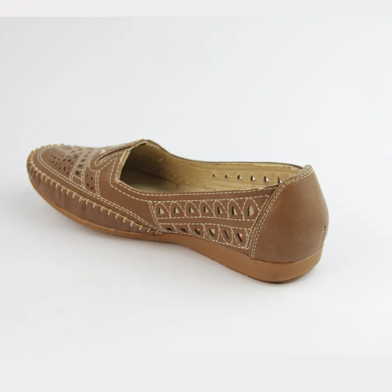 Women’s Comfort Slip On Flats Cut-out & Embroidered with Arch Support