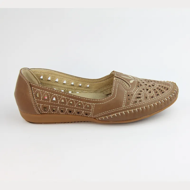 Women’s Comfort Slip On Flats Cut-out & Embroidered with Arch Support