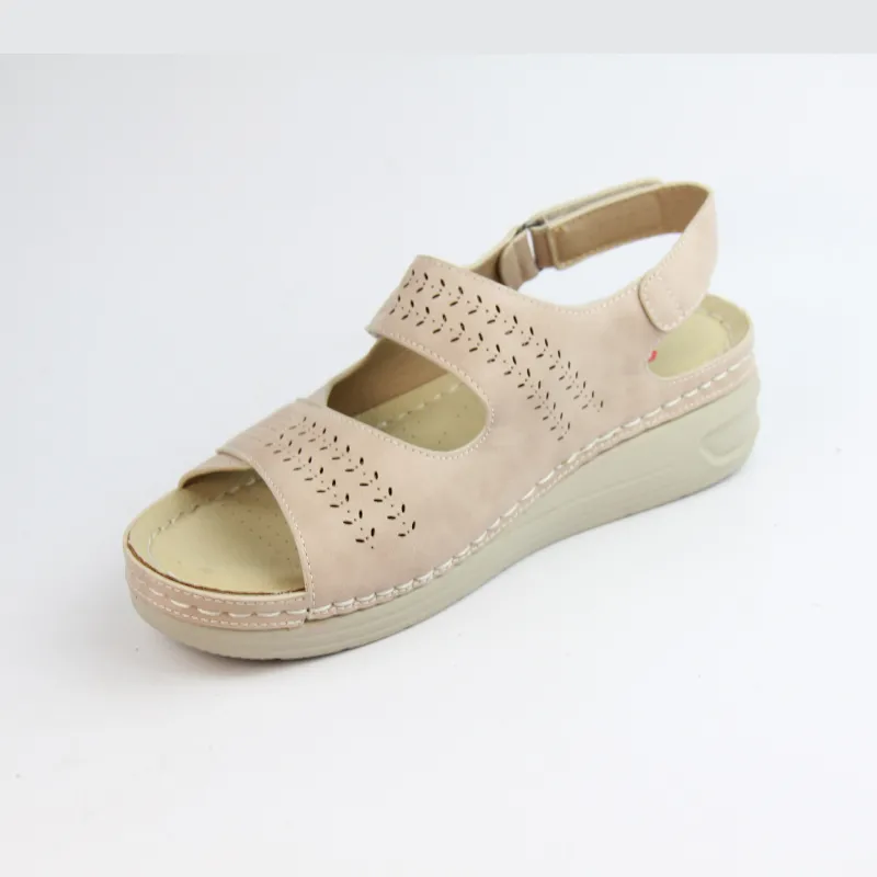 Ladies Strappy Fastening Sandals Low Wedge Slip-on Slippers Shoes