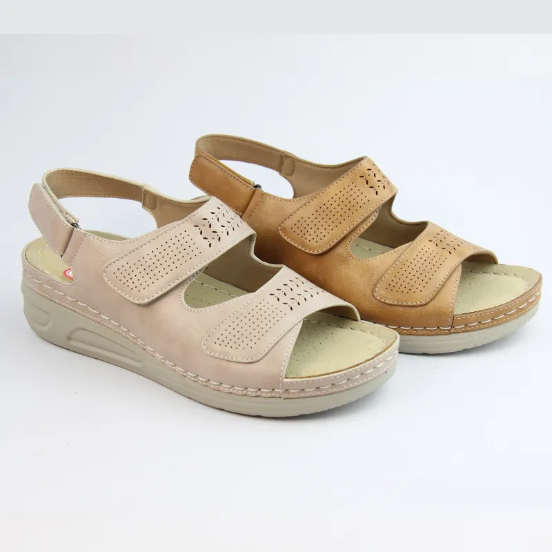 Ladies Strappy Fastening Sandals Low Wedge Slip-on Slippers Shoes