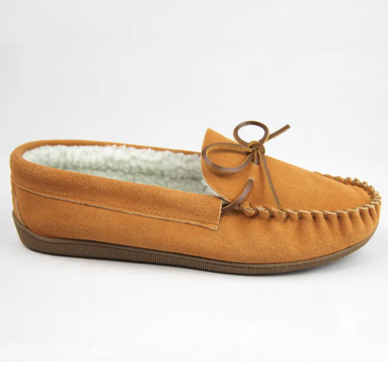 Womens cowsuede moccasin with leather lace tied  on