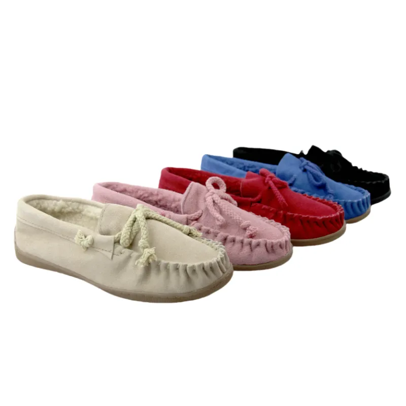 Womens cowsuede moccasin slipper colorful OEM shoes