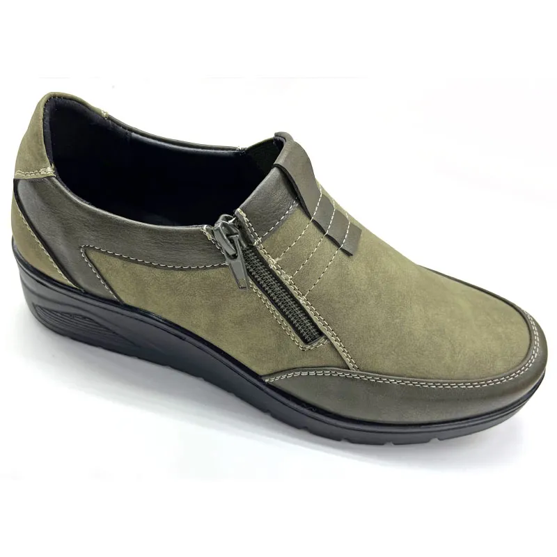 Women's wedge shoes with double zip slip-ons casual shoes