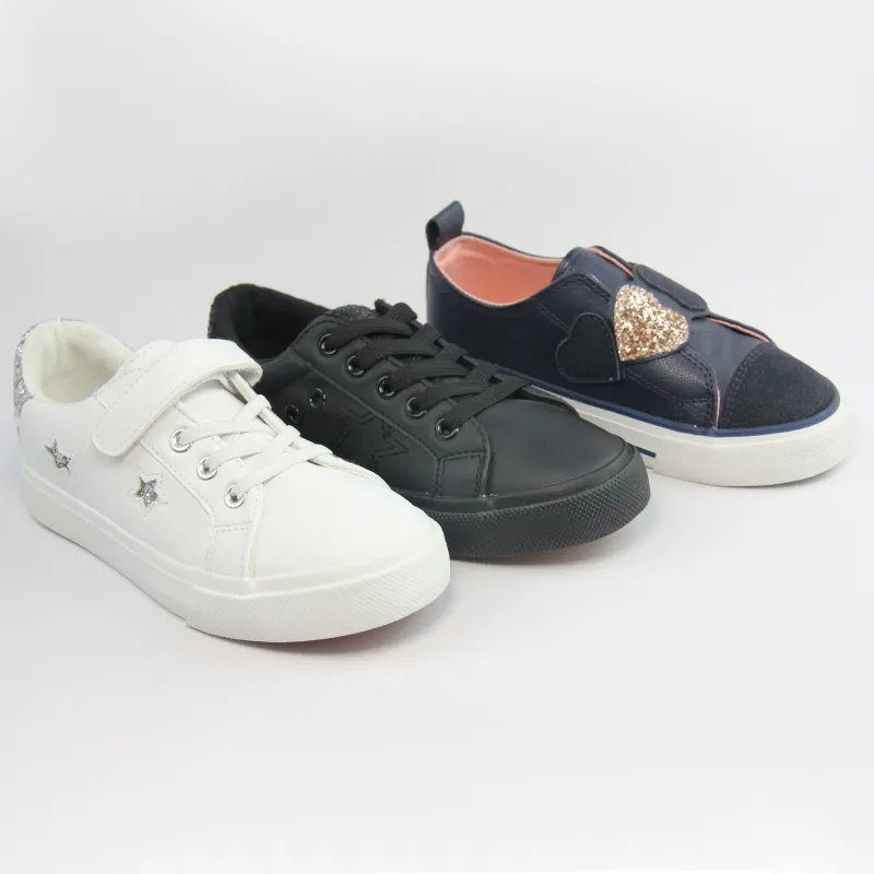 Kid's white Casual Sneaker with strap and Lace Up Vulcanized shoes