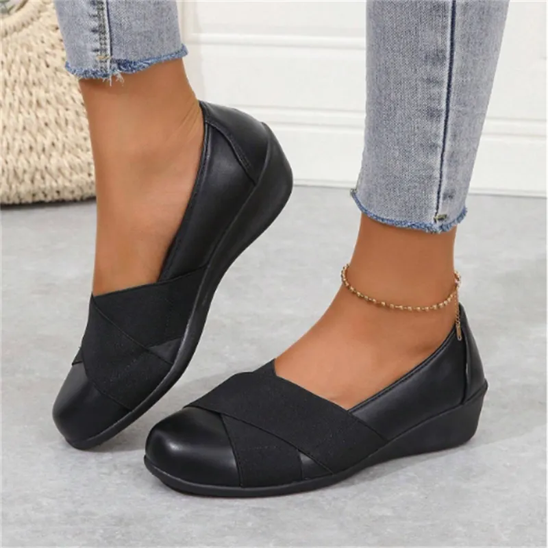 Womens leather round toe ballet flats loafers