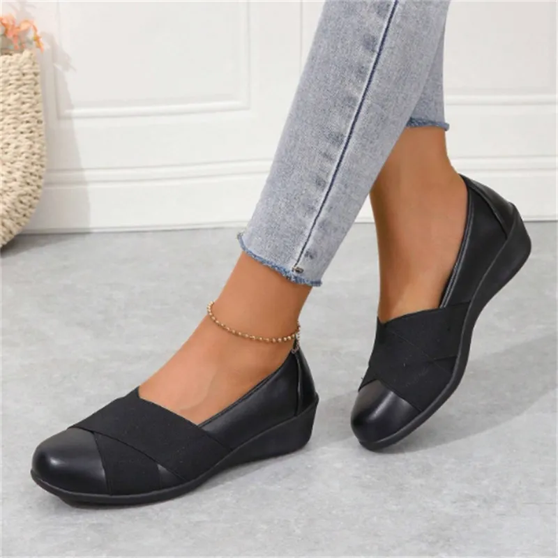 Womens leather round toe ballet flats loafers