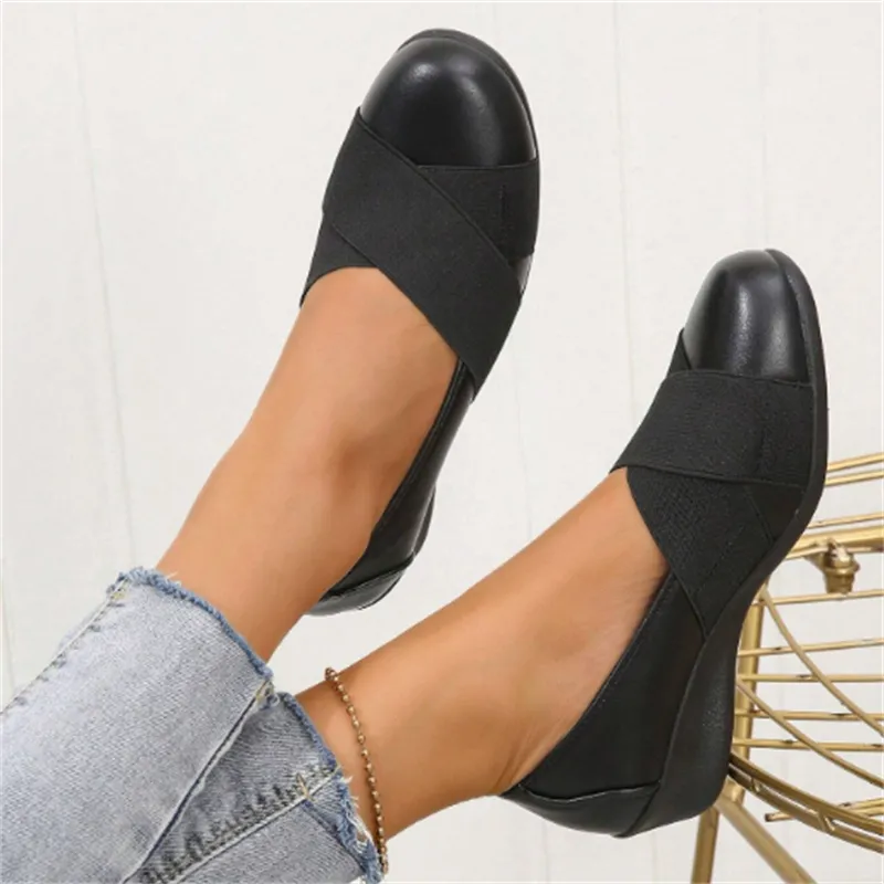 Womens leather round toe ballet flats loafers