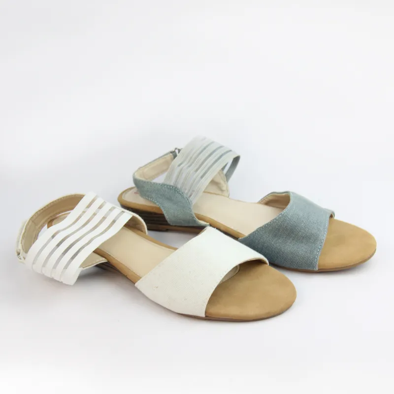 Ladies Denim Sandals with Velcro Straps low wedge sandal slippers