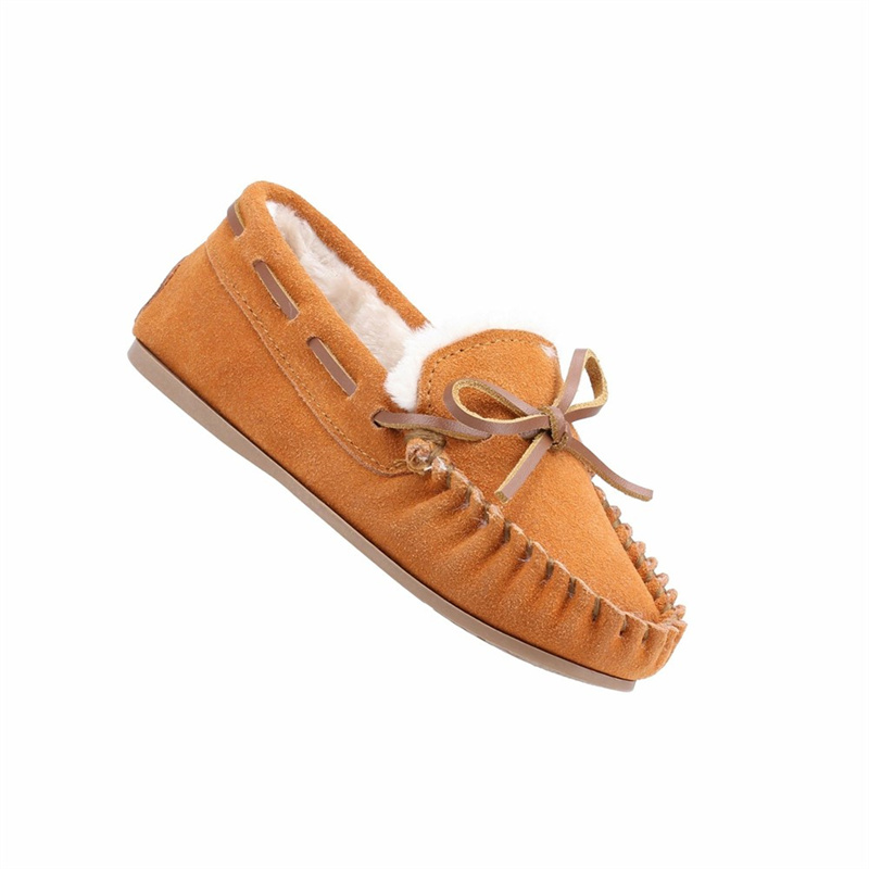 Boy&#039;s Girl&#039;s genuine suede moccasin slippers  cozy  leather slippers