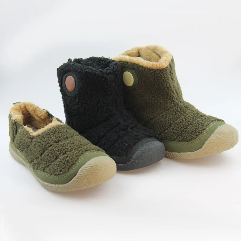 womens sherpa bootie slippers with anti-skid Rubber sole