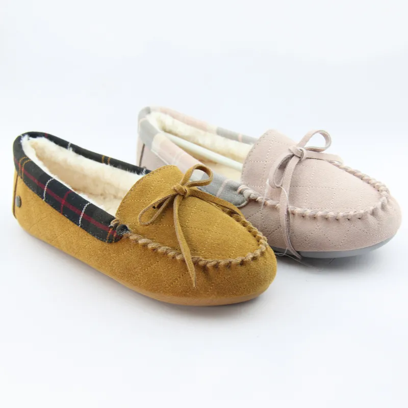 Womens suede moccasin slippers slip-on flat shoes