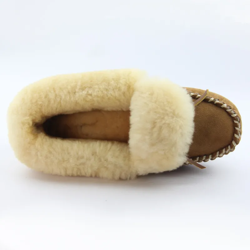 Womens sheepskin double face shearling moccsin slippers