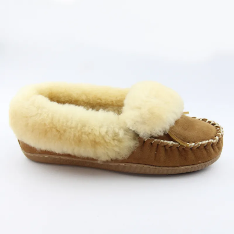 Womens sheepskin double face shearling moccsin slippers