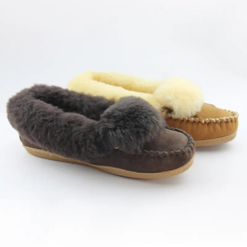 Womens sheepskin double face shearling moccsin slippers