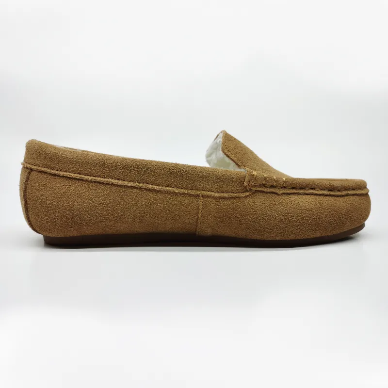 Womens suede vetetian moccasin slippers slip-on loafer slippers