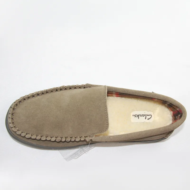 Mens suede leather venetian moccasin slippers with sherpa sock